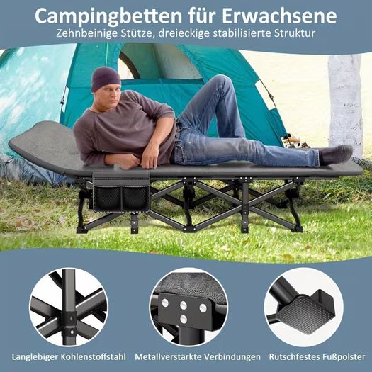 Portable Camping Cot, Collapsible Guest Bed Suitable for Up to 200 Kg, Ideal for Indoor, Outdoor, And Garden Use.