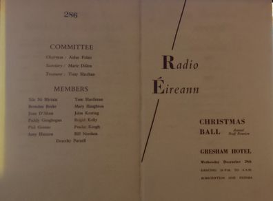 Radio Eireann Christmas Ball 1954 - Gresham Hotel Menu