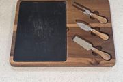 Acacia Wood &amp; Slate Cheese Board Set with 3 Cheese Tools