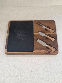 Acacia Wood & Slate Cheese Board Set with 3 Cheese Tools