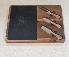 Acacia Wood & Slate Cheese Board Set with 3 Cheese Tools