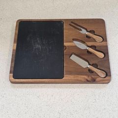 Acacia Wood & Slate Cheese Board Set with 3 Cheese Tools