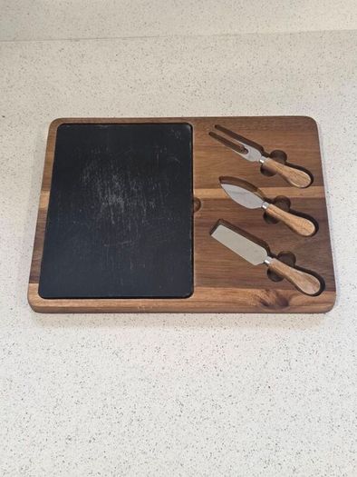 Acacia Wood & Slate Cheese Board Set with 3 Cheese Tools