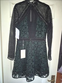 New River Island Black and Green Lace Dress Size 12