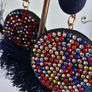 Navy Multi Coloured Crystal Fringe Disc Earrings Image 4