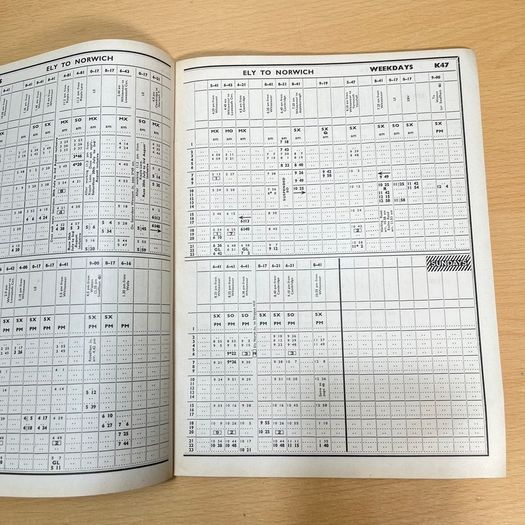 1963 Eastern Region Railway Working Timetable Section K Norwich Freight