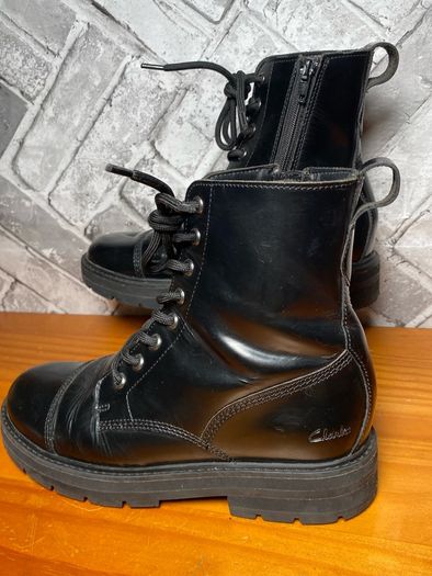 Clarks Girls Black Leather Biker-Style Ankle Boots UK4.5 EU37.5