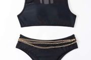 Black bikini swimsuit with golden chain XS New