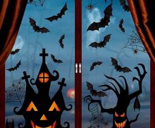 Halloween Window Clings Stickers, 7Sheet Halloween Bats Spiders Window Cling Sticker Decal for Halloween Window Decoration