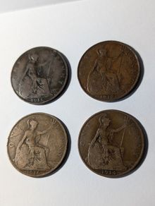 4 x UK old Pennies