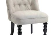 Vintage Leisure Accent Chair with Button Tufted Straight Back, Turned Legs, Thick Sponge Padding for Living Room, Dining Room, Study, Beige