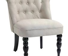 Vintage Leisure Accent Chair with Button Tufted Straight Back, Turned Legs, Thick Sponge Padding for Living Room, Dining Room, Study, Beige