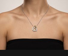 Sterling silver double heart necklace with real diamond accent