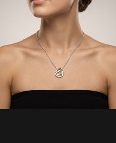 Sterling silver double heart necklace with real diamond accent
