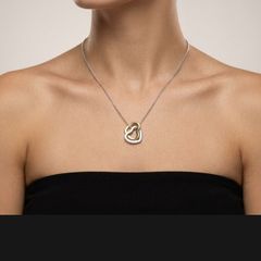 Sterling silver double heart necklace with real diamond accent