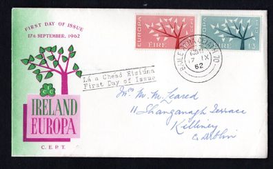 1962 Ireland Europa Commemorative Stamps Illustrated addressed First Day Cover (FDC) with Baile Atha Cliath (Dublin) cancel