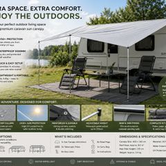 Caravan Awning Caravan Tarp 4 x 2.4 m Sun Canopy Includes Stand-up poles, UV 50+ Protection, Waterproof, 5000 mm.