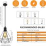 Pendant Light Black Metal Cage Ceiling Hanging Lamp Adjustable Basket Pendant Lighting for Kitchen Island Bedroom Bar Cafe Hallway, Metal E27 Lampholder, Larger Cage Image 2