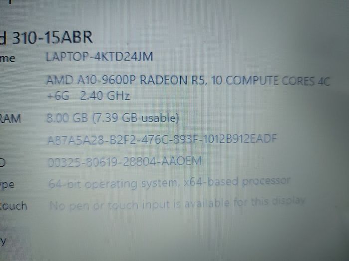 Lenovo Ideapad 310-15ABR, Model 80ST, AMD A10-9600P R5, `10 Compute Cores, 4C + 6G, 2.4GHz, Windows 10, Microsoft Edge, Chrome, and VLC