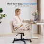 Criss Cross Wide Leg Office Chair with Casters, Comfortable Fabric Dressing Table Chair for Home Office, Armless Swivel Work Chair with 90 Tilt Image 3