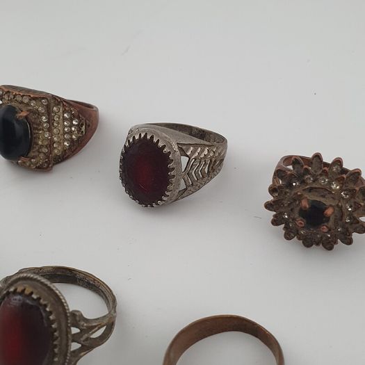 15 Antique Style Brass Rings Mixed Stone & Colourful Glass Accents