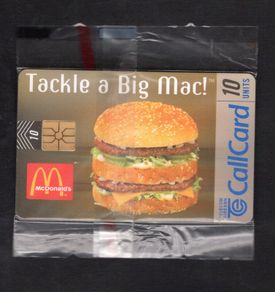 1998 Ireland 10 unit Mcdonald's "Big Mac" burger (Gemplus GEM1) Call Card Mint in Packaging