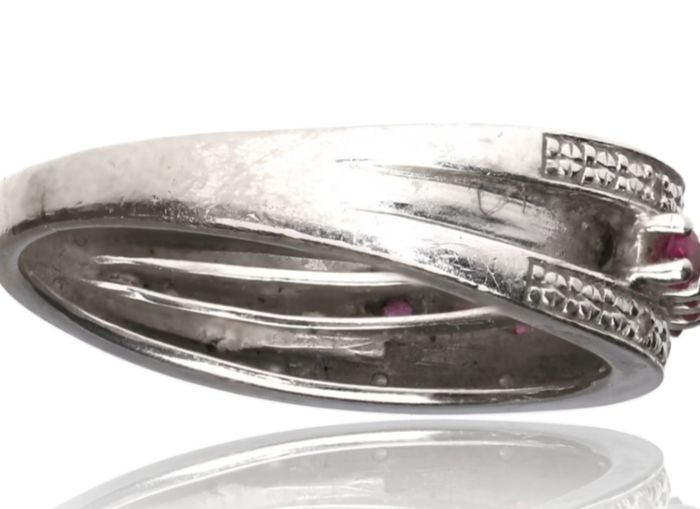 9k Gold Ruby and Diamond band ring