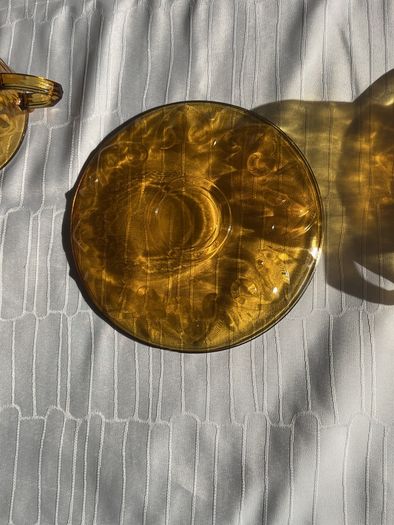 Vintage Indiana Glass Tiara Sandwich Amber Cup & Saucer Set (2 Pairs)