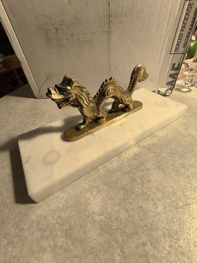 Vintage Brass Dragon on plinth of marble