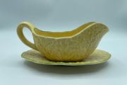 Vintage Carlton Ware Yellow Cabbage Leaf Sauce Boat Jug Underplate England