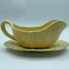Vintage Carlton Ware Yellow Cabbage Leaf Sauce Boat Jug Underplate England