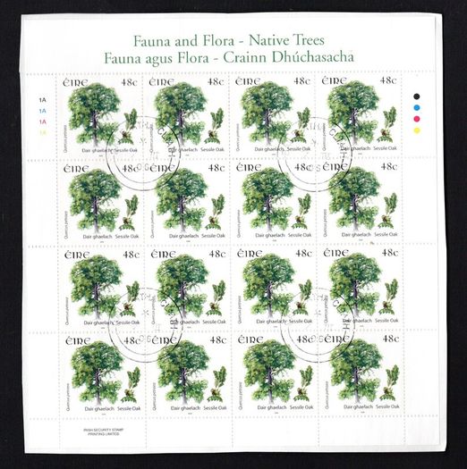 2006 Ireland Fauna & Flora Native Trees Commemorative Stamp Sheetlet 48c & 60c Plate 1A1A1A1A and 75c & E1 Plate 1B1B1B1B Fine CDS Used with Dublin cancel of 25th October 2007 (First day of issue)