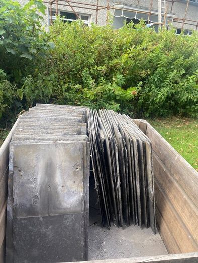 blue bangor slates and cement ridgetiles