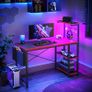 113CM Reversible Corner Gaming Desk with RGB LED Lights Black Carbon Fibre Surface Storage Shelves Side Pocket Hooks Compact Computer for Small Spaces Home Office Image 2