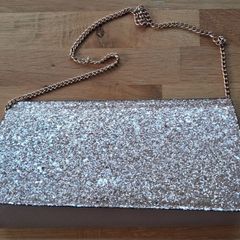 Primark Sparkly Rose Gold Blush Clutch Bag with Shoulder Chain Strap