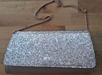 Primark Sparkly Rose Gold Blush Clutch Bag with Shoulder Chain Strap