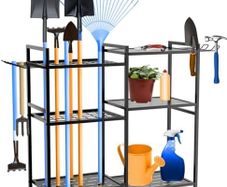 Garden Tool Organizer with 4 hooks heavy duty tools storage rack on wheels (84x30x80 cm)