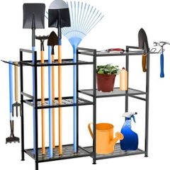 Garden Tool Organizer with 4 hooks heavy duty tools storage rack on wheels (84x30x80 cm)
