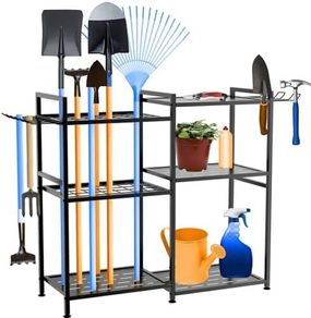 Garden Tool Organizer with 4 hooks heavy duty tools storage rack on wheels (84x30x80 cm)
