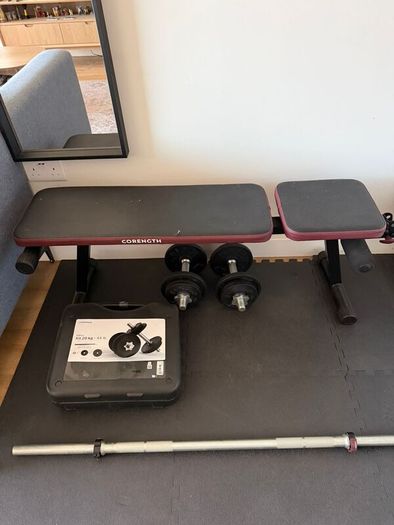 Complete Home Gym Set  Bench  Barbell  Dumbbells  Weights