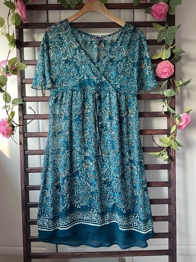 dress mexx teal pattern kimono style summer dress size 12