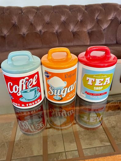 3 x Retro 50s 60s Multi Color Classic Tea Coffee Sugar Set