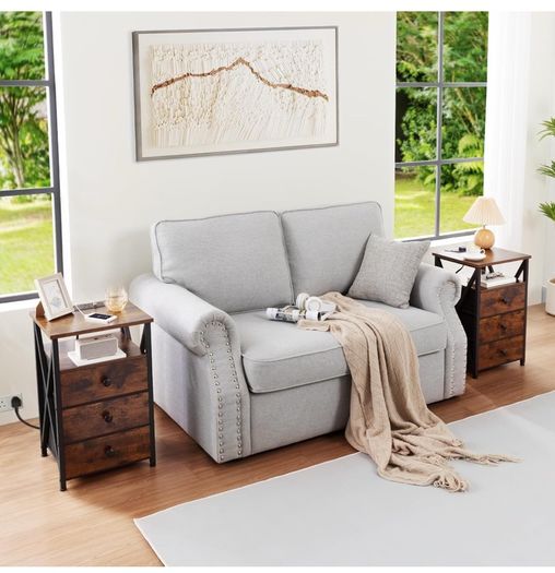 Bedside Table Set of 2 with Charging Station