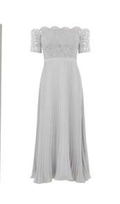 OASIS SILVER GREY LACE BARDOT TOP MAXI A formal dress and great for a bridesmaid or party Size UK18