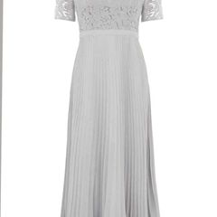 OASIS SILVER GREY LACE BARDOT TOP MAXI A formal dress and great for a bridesmaid or party Size UK18