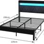 4ft6 Double Size Bed Frame with LED Lights Storage Upholstered Headboard and Charging Station, Solid Metal Platform Bed Double Size, No Box Spring Needed, Noise Free Image 2