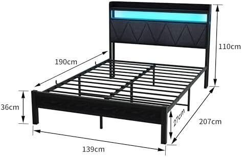 Double Size Bed Frame with LED Lights