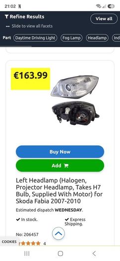 Headlamp for skoda fabia