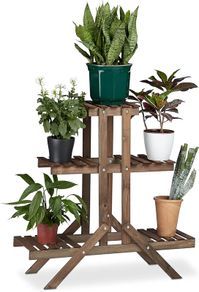 Flower Ladder Rack with 3 Tiers, Wooden, Flower Stand for Indoors, Multi-Tier, HxWxD: ca 82.5 x 83 x 28.5 cm, Dark Brown