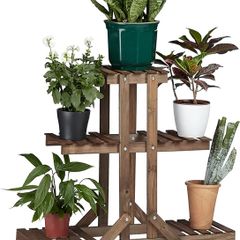 Flower Ladder Rack with 3 Tiers, Wooden, Flower Stand for Indoors, Multi-Tier, HxWxD: ca 82.5 x 83 x 28.5 cm, Dark Brown